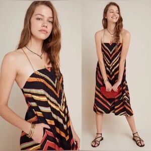 Anthropologie Runi Chevron Dress - Black, Orange, Red, light blue